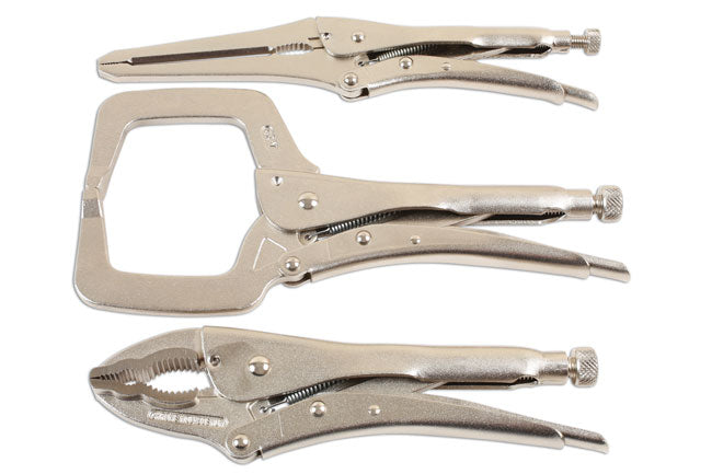 LASER 7129 3Pcs Locking Pliers Set Wrench & Clamp Set 280mm Chrome Vanadium