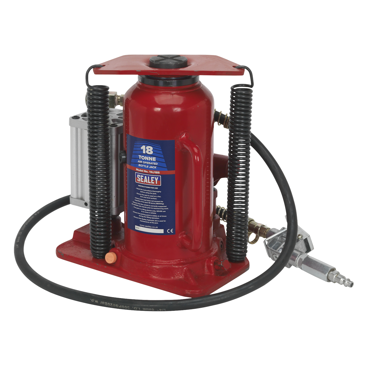 Sealey Air Operated Bottle Jack Lift With Sectional Pump Handle 18 Tonne YAJ18S