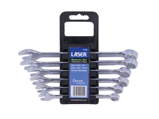 LASER 0155 Ring/Open Ended Spanner Set 3/8-11/16" Spanner Chrome Vanadium Steel