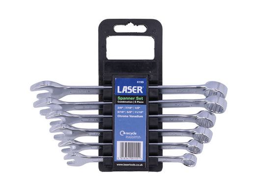 LASER 0155 Ring/Open Ended Spanner Set 3/8-11/16" Spanner Chrome Vanadium Steel