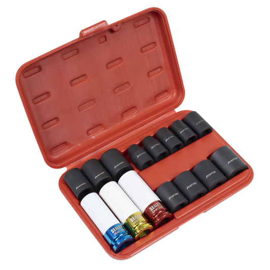 Sealey Impact Socket & Wheel Nut Remover Set 1/2" Square Drive 15pc AK5615M