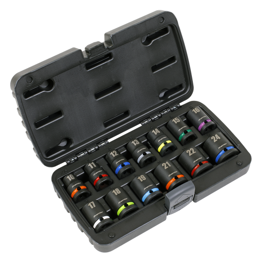Sealey Impact Socket Set 13 Pieces 1/2" Square Drive Metric Black AK5617M
