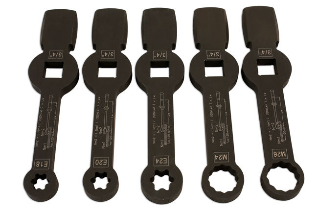 LASER 7160 Brake Caliper Wrench Set 5pc Steel Slogging Wrenches For HGVs