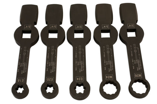 LASER 7160 Brake Caliper Wrench Set 5pc Steel Slogging Wrenches For HGVs