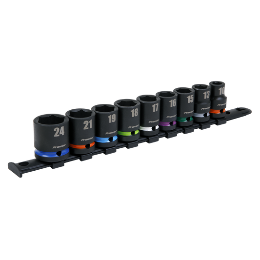 Sealey Impact Socket Set 9 Pieces 1/2" Square Drive Metric Colour-Coded AK5618M