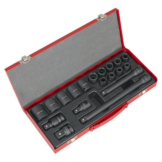 Sealey Impact Socket Set 19 Pieces 1/2" Square Drive Metric Black AK5619M