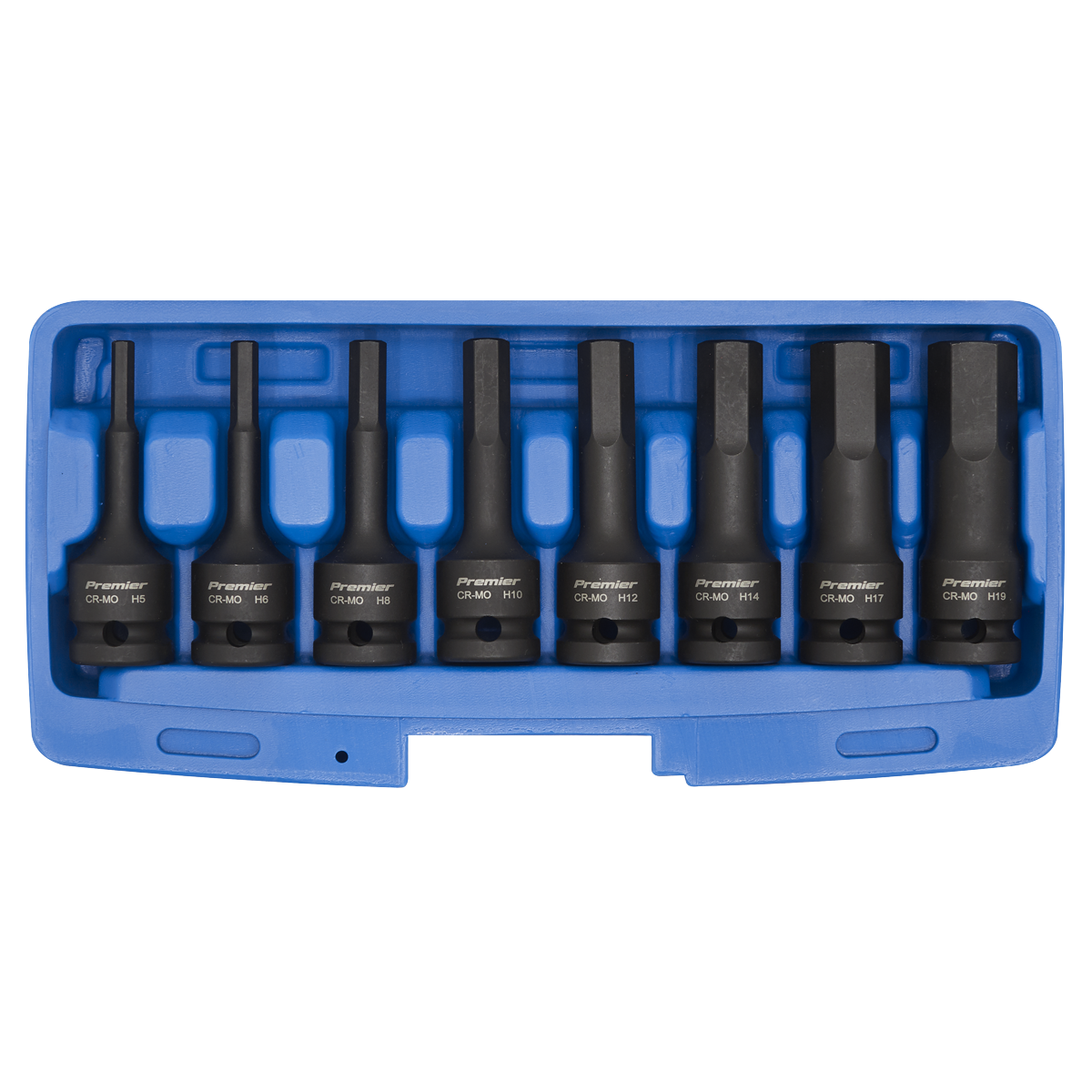 Sealey Impact Hex Key Set 8 Pieces 1/2" Square Drive Tool Kit Black AK5601
