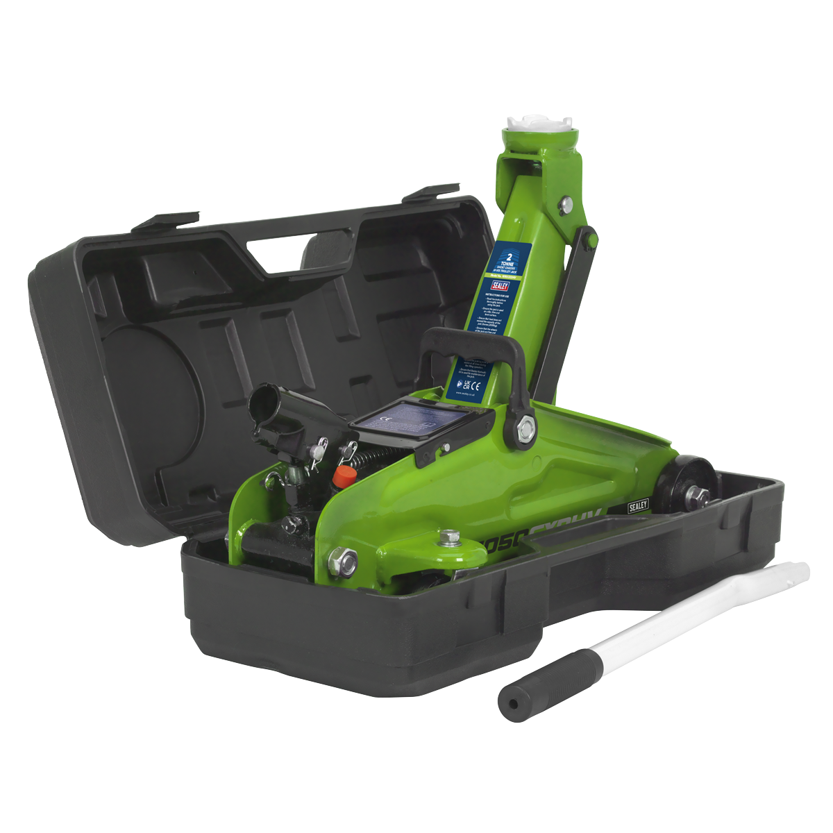Sealey Trolley Jack 2 Tonne Hi-Vis Short Chassis With Storage Case 1050CXDHV
