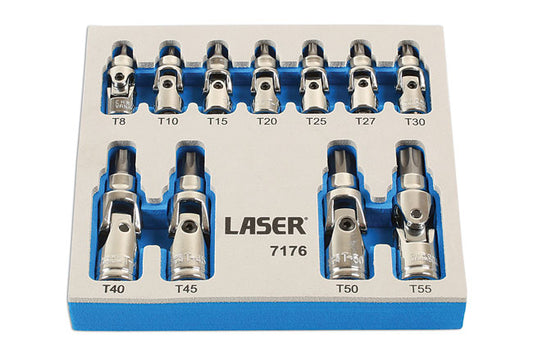 LASER 7176 Universal Joint Star Socket Bit Set 11pc Chrome Vanadium Steel Tool