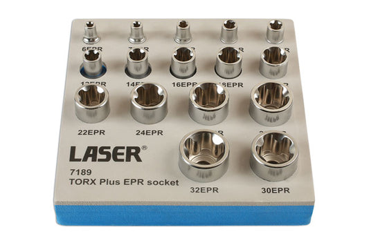 LASER 7189 Torx Plus EPR Socket Set 16pc 1/4" 3/8" 1/2" Drive Chrome Vanadium