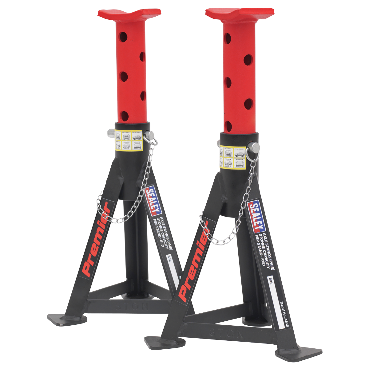 Sealey 2x Axle Stands Heavy Duty Lift 3 Tonne Capacity/Stand - Red AS3R