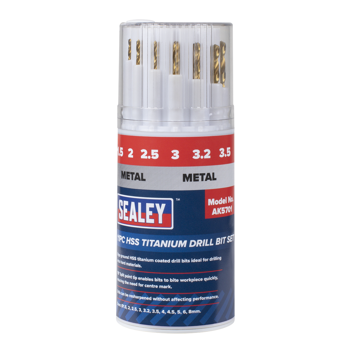 Sealey HSS Titanium Drill Bit Set 118° Split Point Tip With Case 11 Pcs AK5701