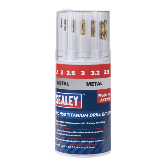Sealey HSS Titanium Drill Bit Set 118° Split Point Tip With Case 11 Pcs AK5701