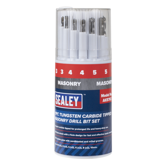 Sealey Tungsten Carbide Tipped Masonry Drill Bit Set With Case 11 Pieces AK5702
