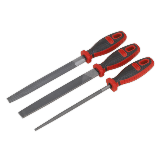 Sealey Engineers File Set With Comfort Grip Handles 3 Pieces 200mm Length AK572