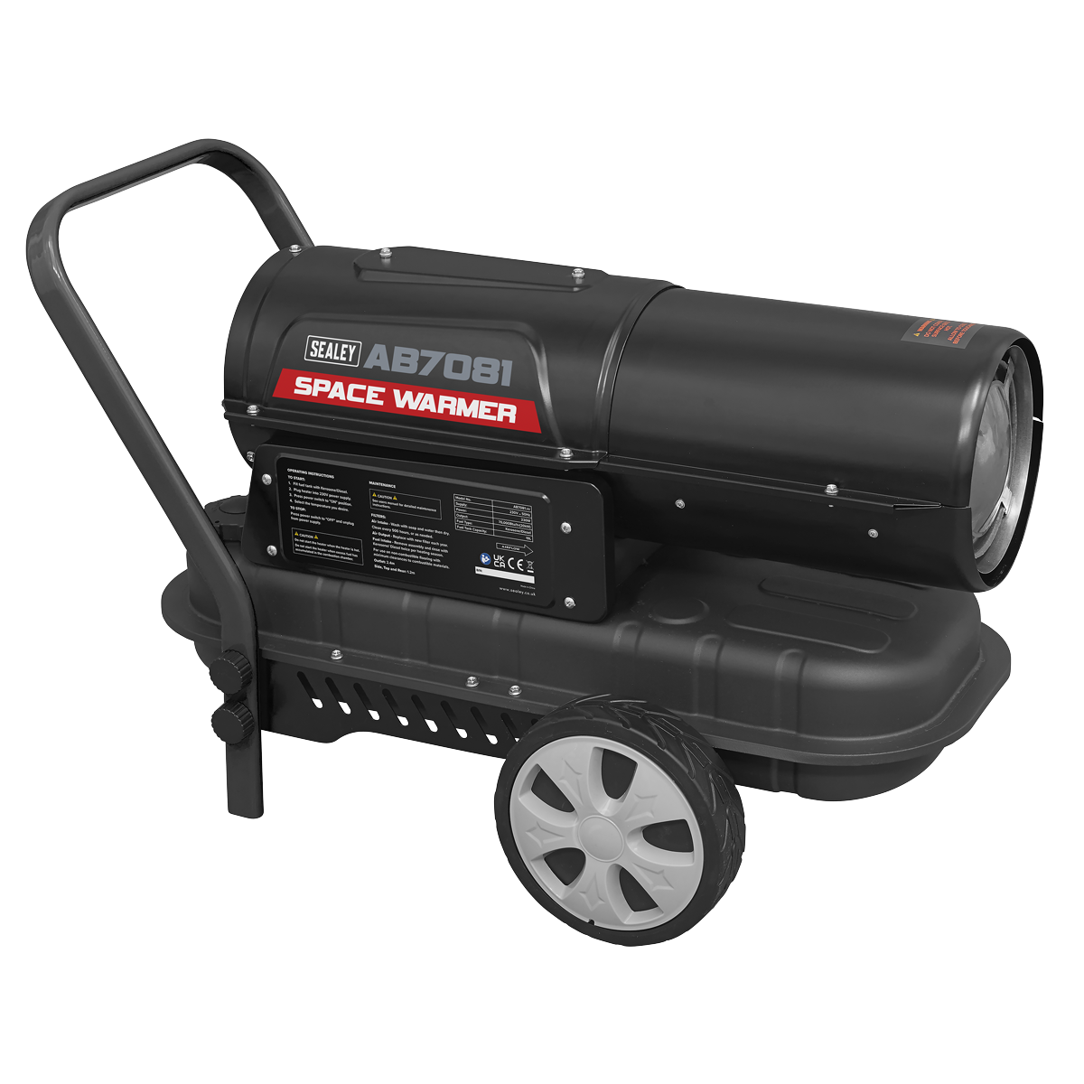 Sealey Space Warmer Paraffin/Kerosene/Diesel With Wheels 70.000BTU/HR AB7081