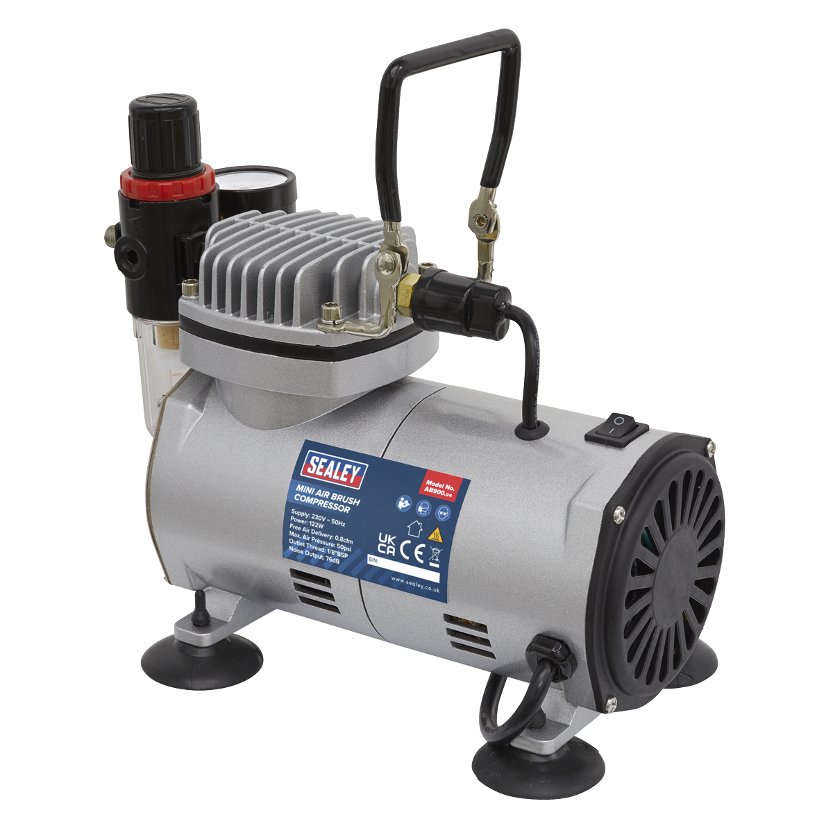 Sealey Mini Air Brush Compressor With Air Filter Regulator Oil-Free AB900