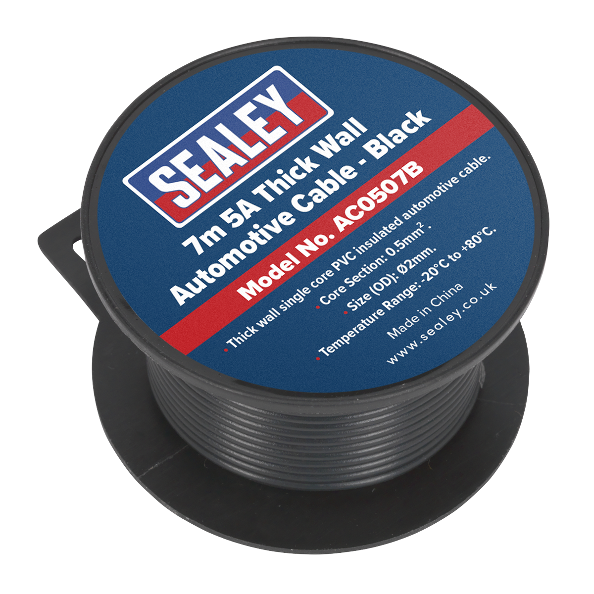Sealey Thick Wall Single Core PVC Coated Automotive Cable 5A 7m Black AC0507B