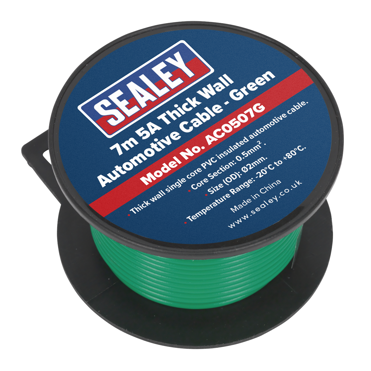 Sealey Thick Wall Single Core PVC Coated Automotive Cable 5A 7m Green AC0507G