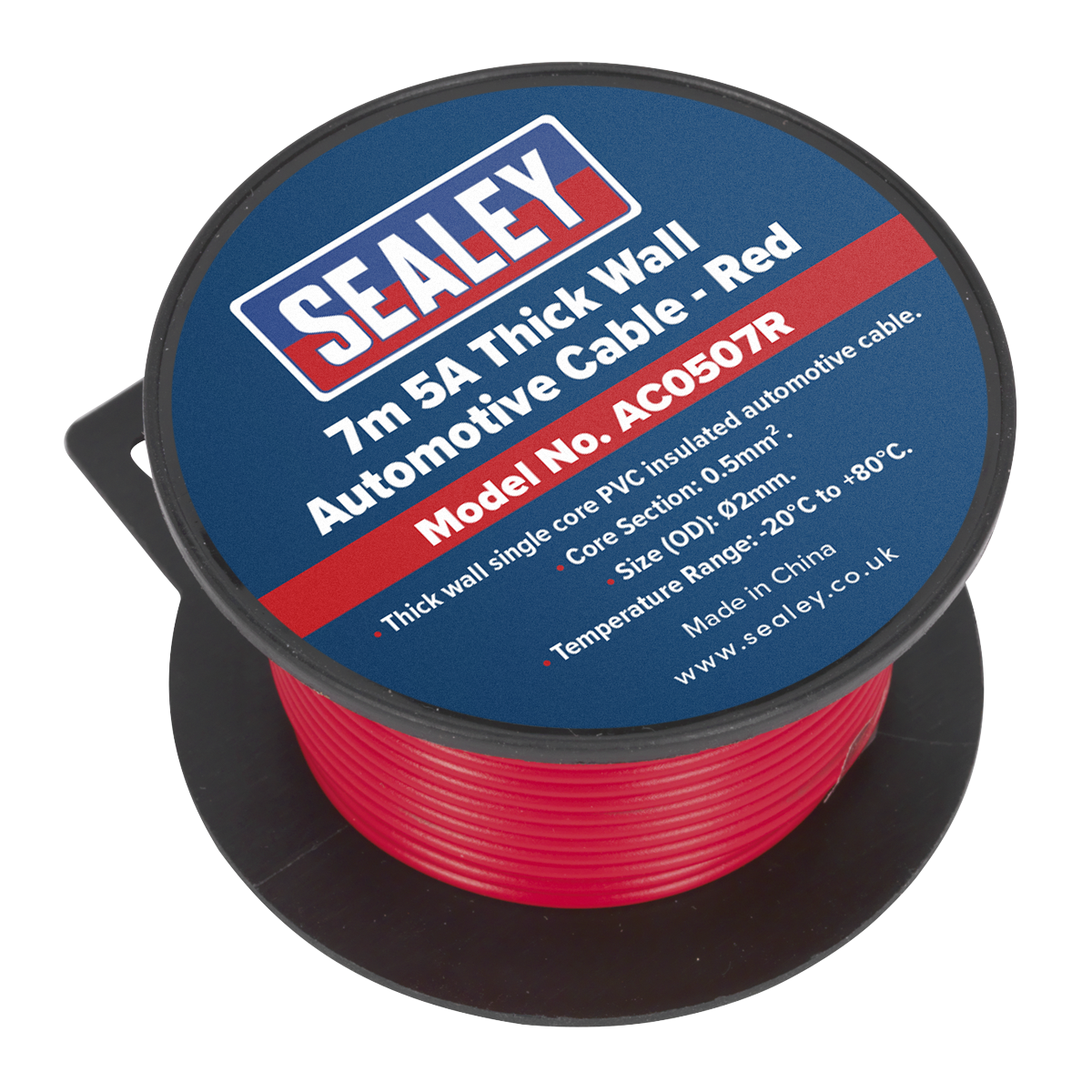 Sealey Thick Wall Single Core PVC Coated Automotive Cable 5A 7m Red AC0507R