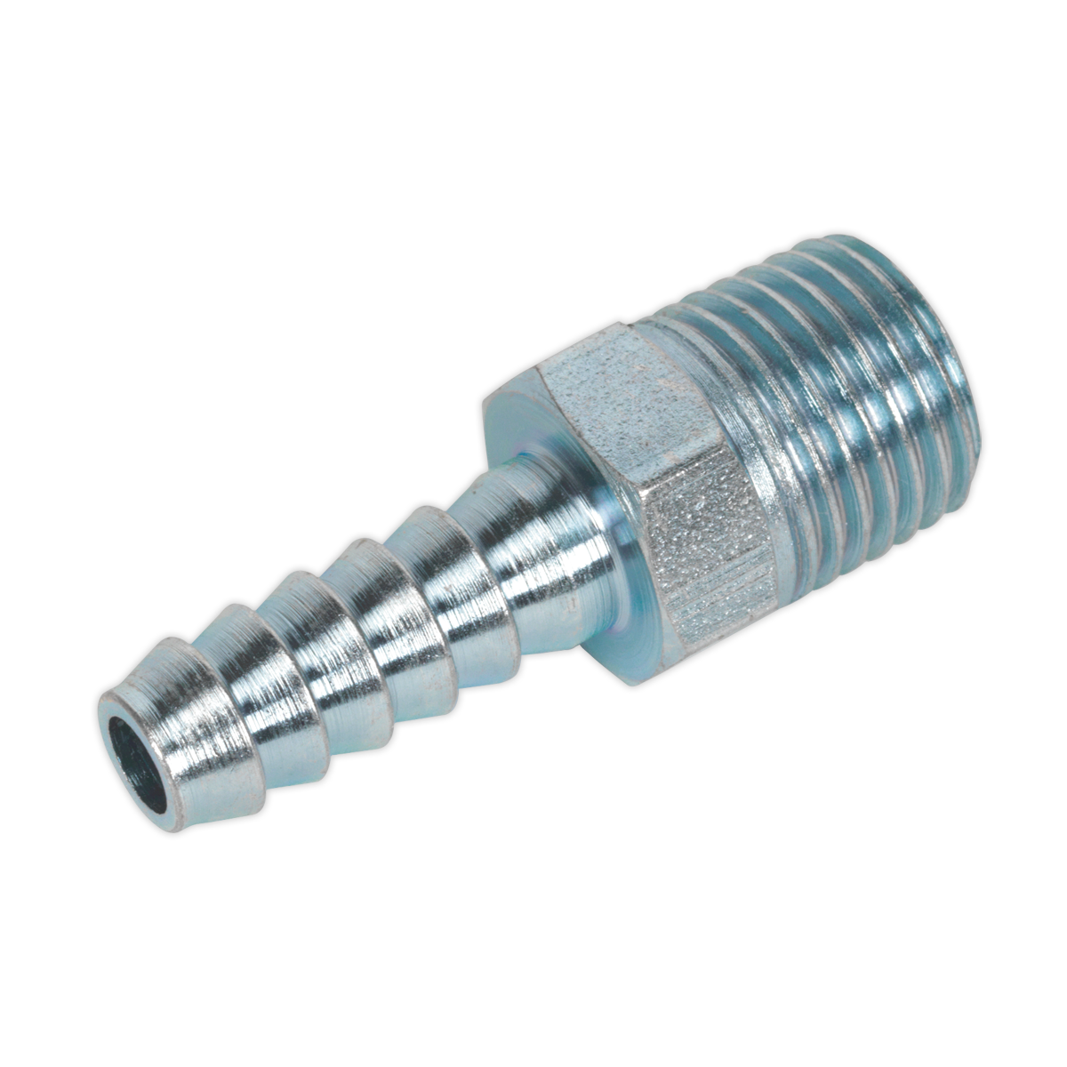 Sealey Screwed Tailpiece Male 1/4" BSPT - 1/4" Hose Silver Pack of 5 Pieces AC08