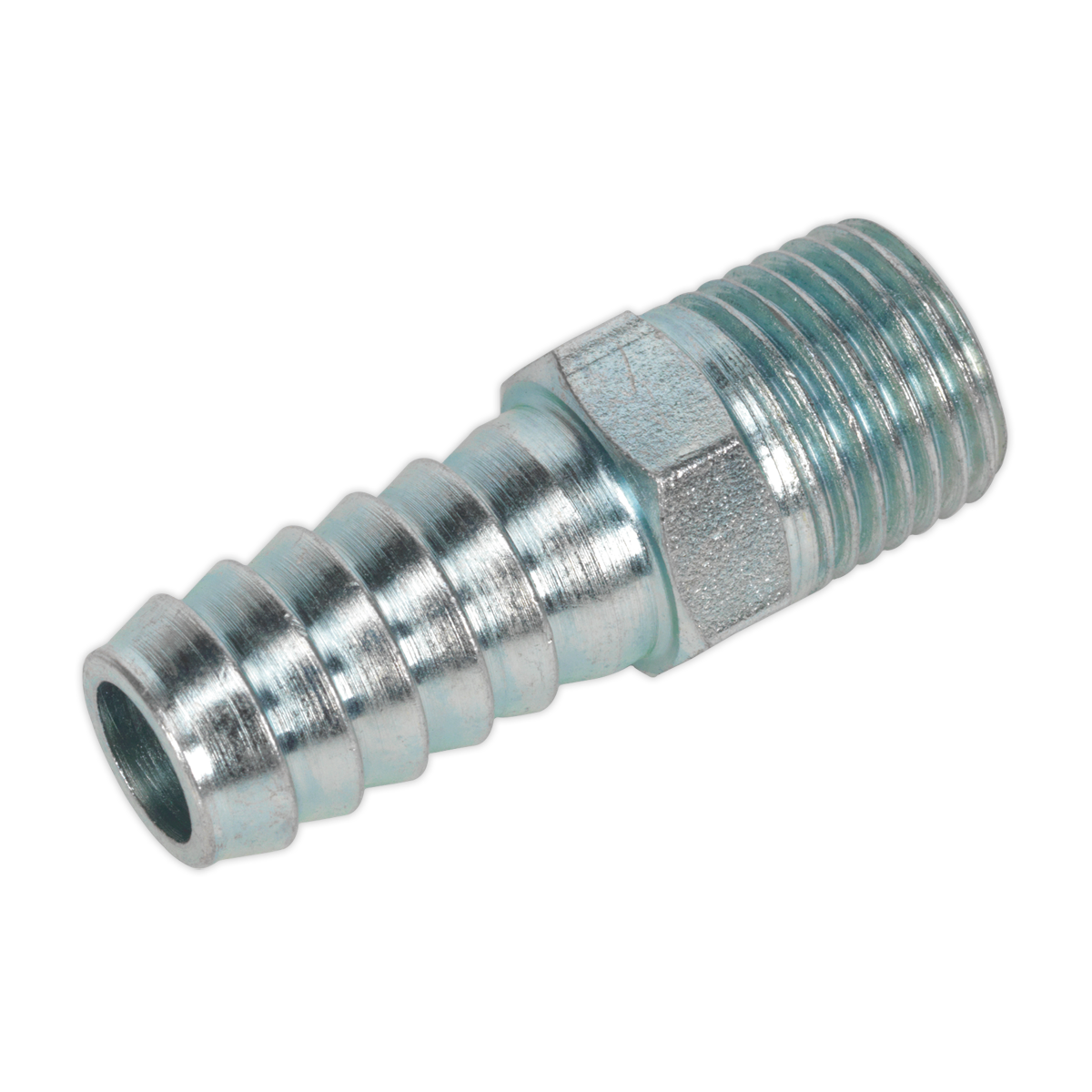 Sealey Screwed Tailpiece Male 1/4" BSPT - 3/8" Hose Silver Pack of 5 Pieces AC09