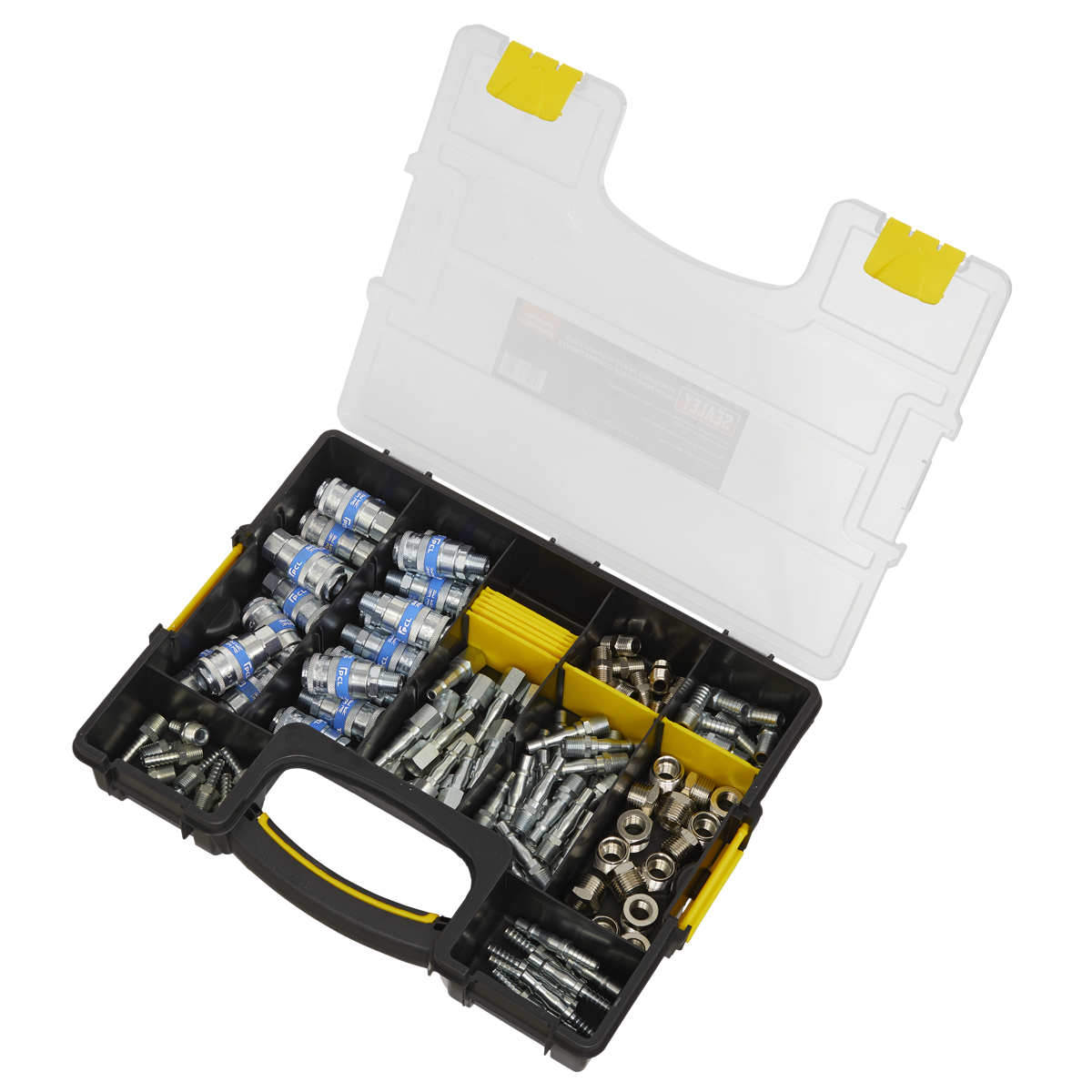 Sealey Air Coupling Kit Nine Compartment Composite Storage Case 110 Pcs AC110K