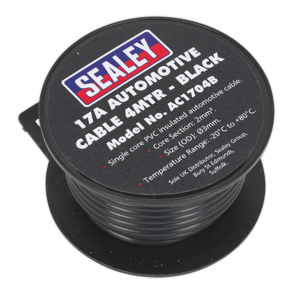 Sealey Thick Wall Automotive Cable Single Core PVC Coated 17A 4m Black AC1704B