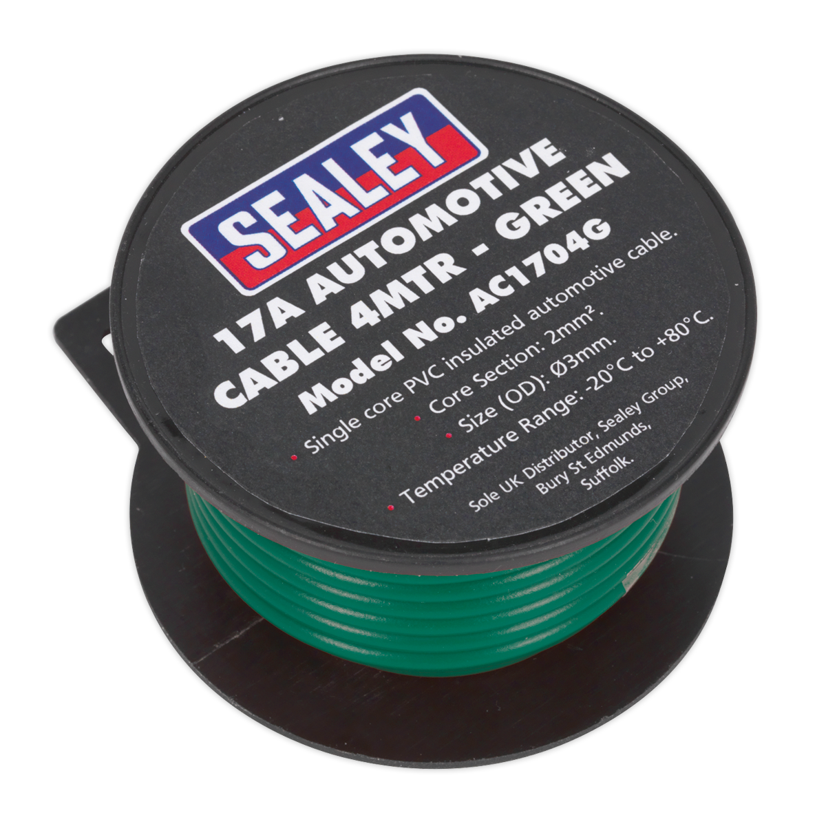 Sealey Thick Wall Automotive Cable Single Core PVC Coated 17A 4m Green AC1704G