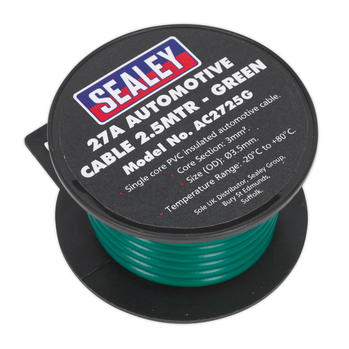 Sealey Thick Wall Single Core PVC Coated Automotive Cable 27A 2.5m Green AC2725G