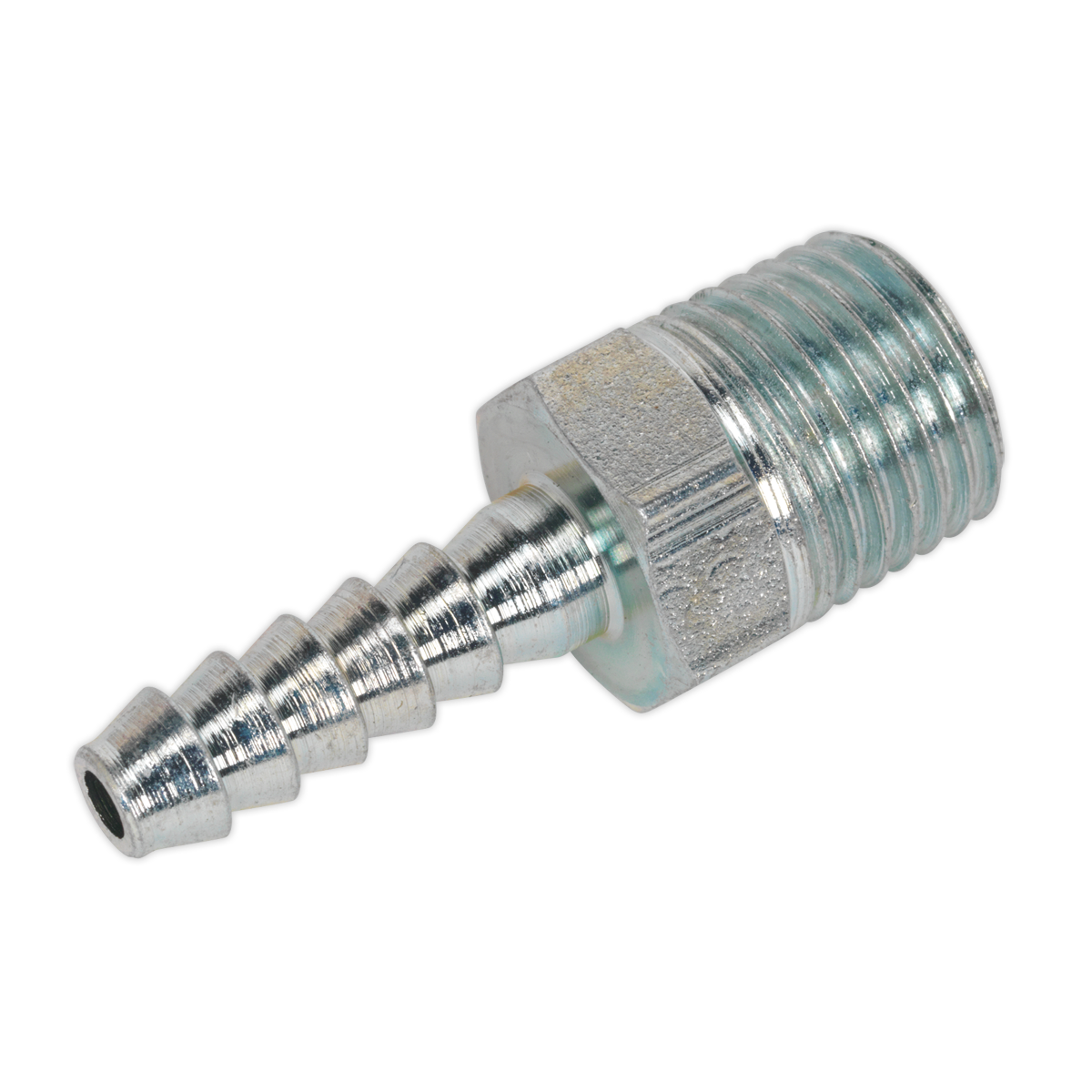 Sealey Screwed Tailpiece Male 1/4" BSPT - 3/16" Hose Silver - Pack of 5 AC38