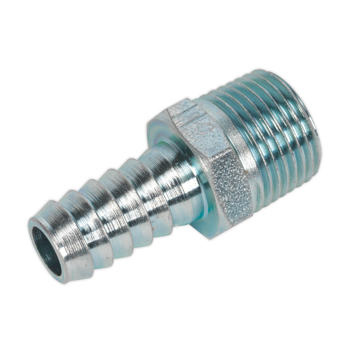 Sealey Screwed Tailpiece Male 3/8" BSPT - 3/8" Hose Silver - Pack of 5 AC41