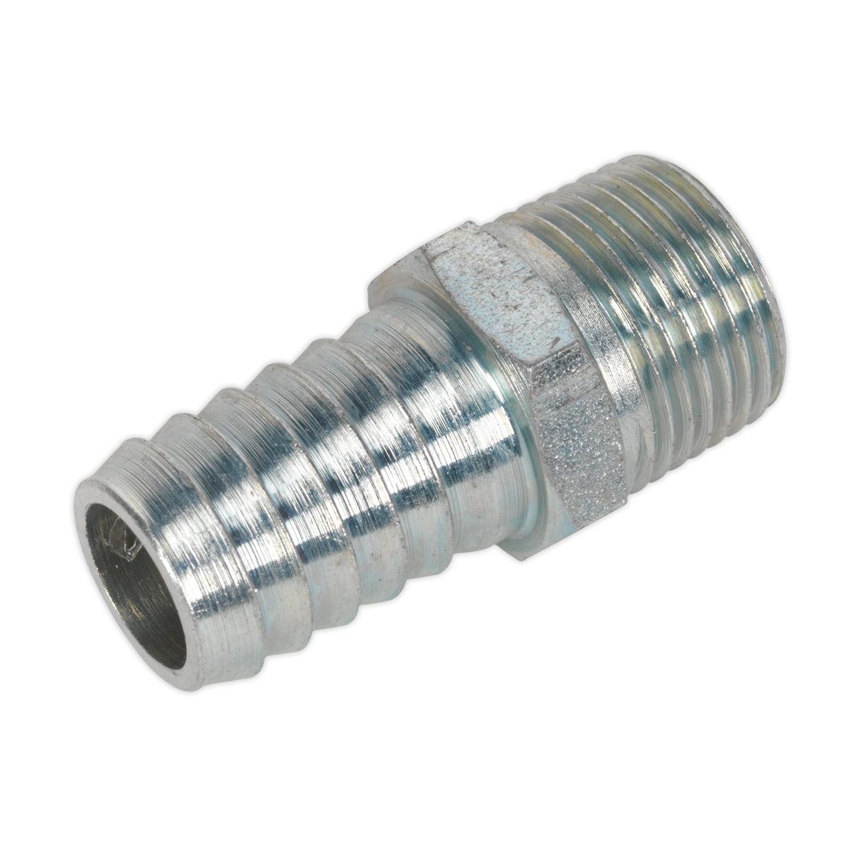 Sealey Screwed Tailpiece Male 3/8" BSPT - 1/2" Hose Silver Pack of 5 Pieces AC42