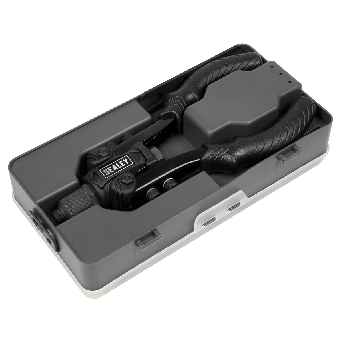 Sealey 2-in-1 Compact Riveter Heavy Duty Industrial 11 Nozzles Black AK3989