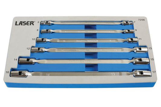 LASER 7256 Flexible Socket Spanner Set Chrome Vanadium Satin Finish 6pc