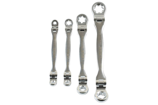 LASER 7260 Flexible Star Spanner Set Chrome Vanadium Satin Finish 4 Pieces