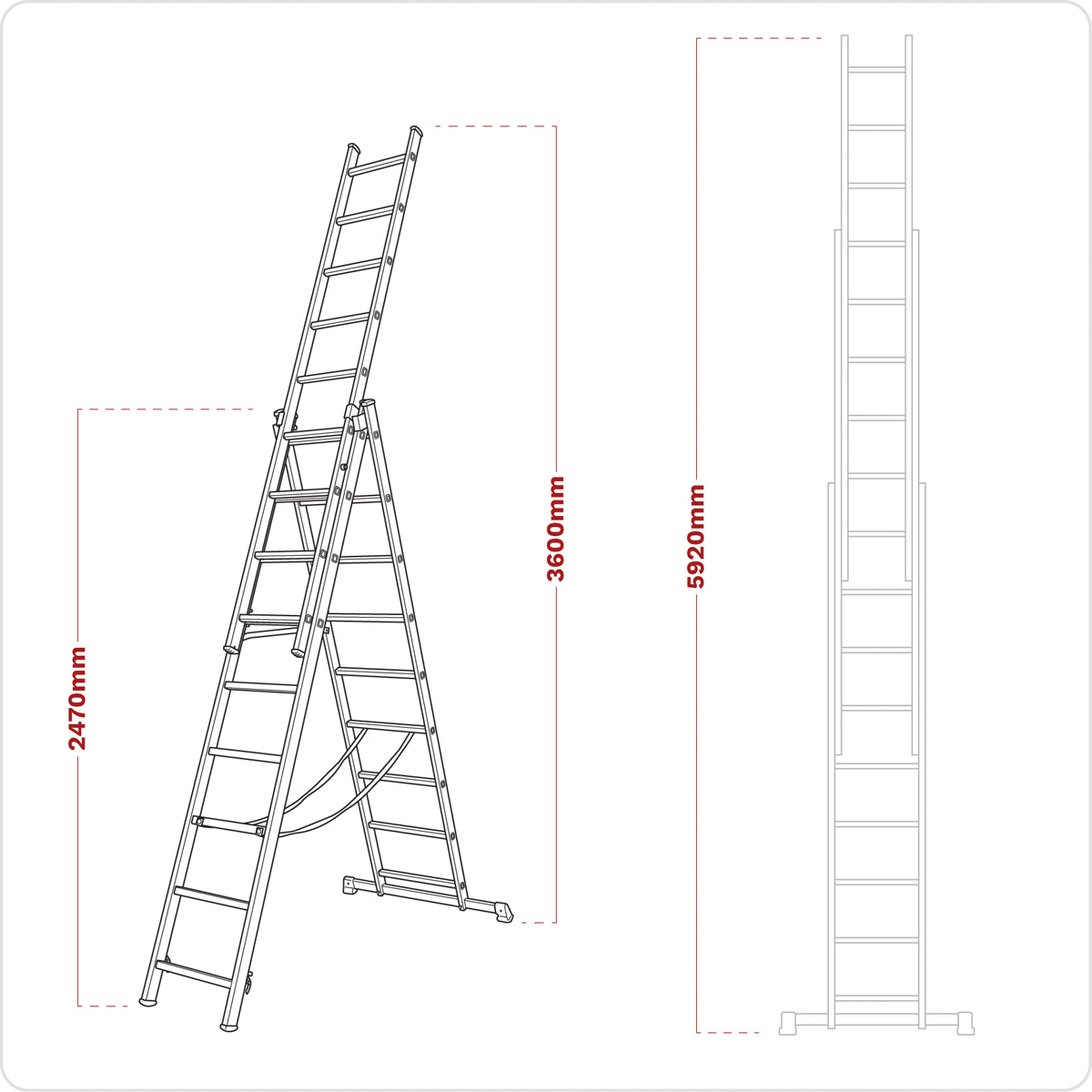 Sealey Extension Combination Ladder Aluminium 3 x 9 Steps 150kg 6.5m Height ACL3