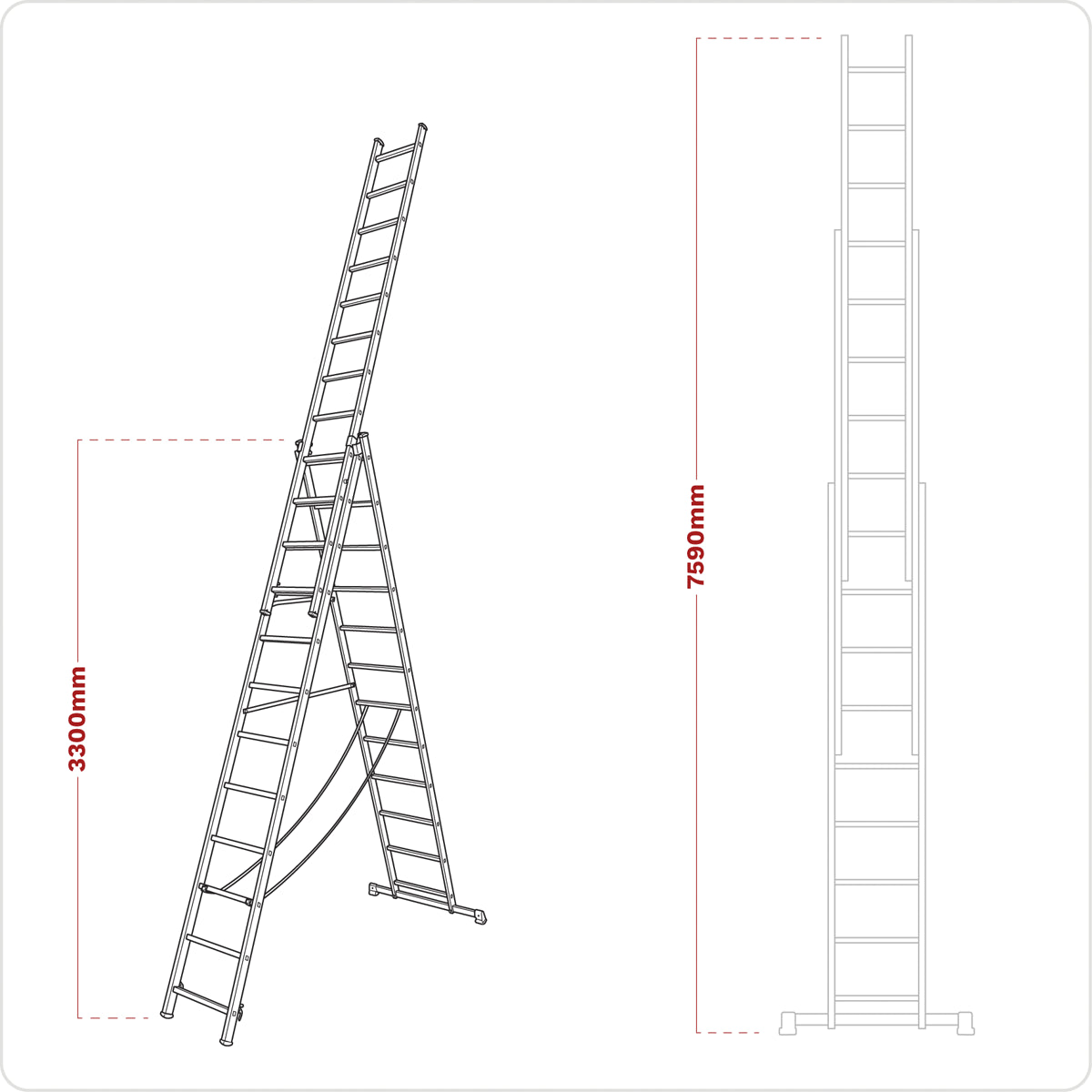 Sealey Extension Combination Ladder Aluminium 3 x 12 Steps 150kg 7.88m ACL312