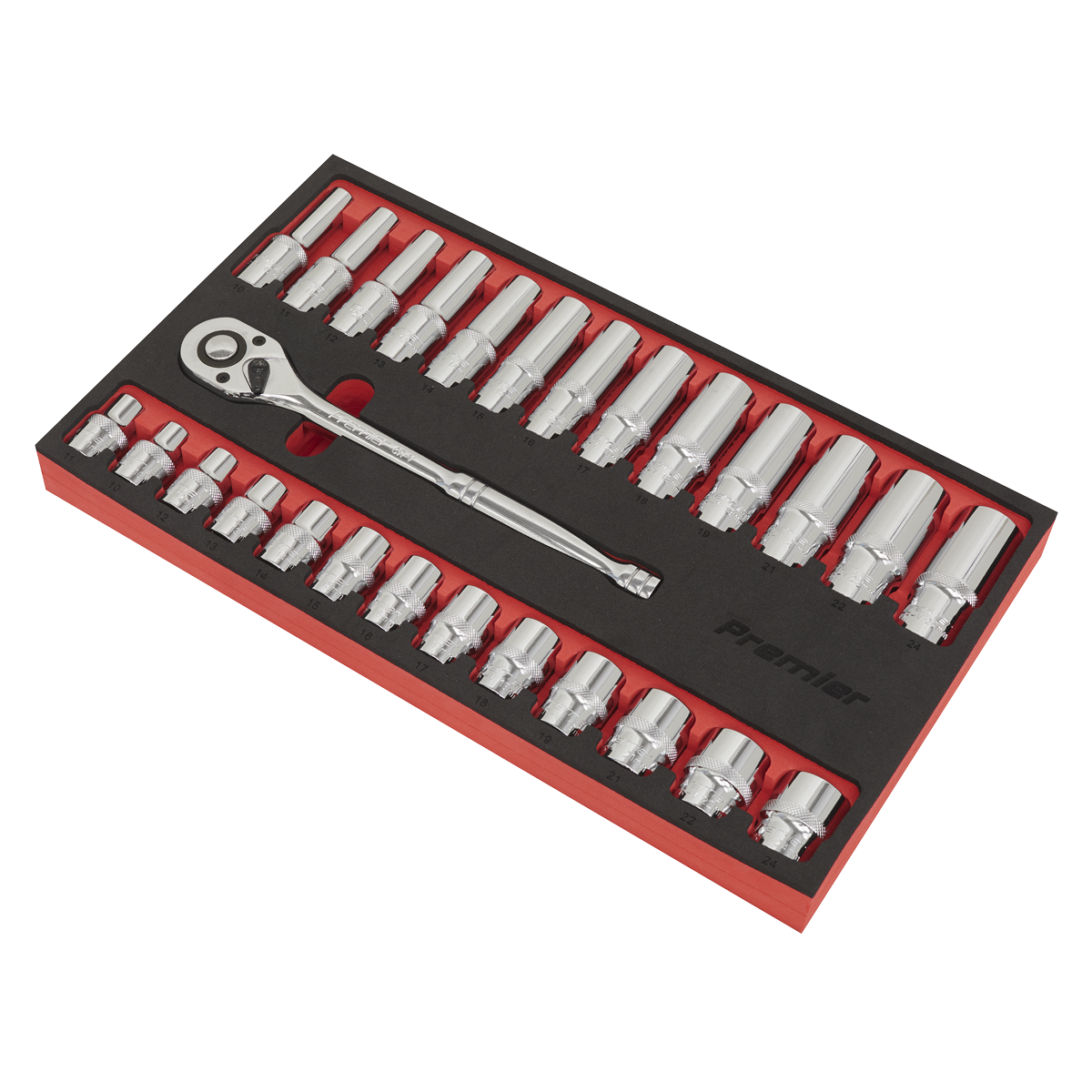 Sealey Ratchet Wrench Socket Set 27 Pieces 1/2" Square Drive Silver AK66723