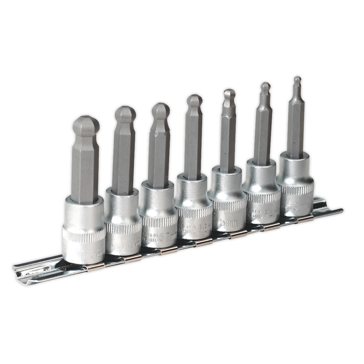 Sealey Hex Ball-End Socket Bit Set 7 Pieces Metric 3/8" Square Drive 62mm AK621