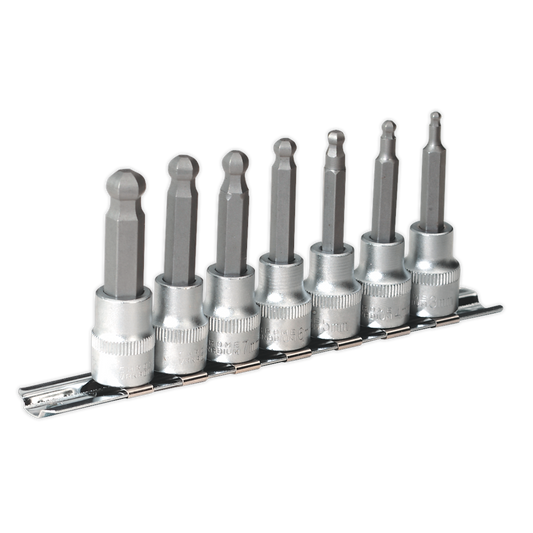 Sealey Hex Ball-End Socket Bit Set 7 Pieces Metric 3/8" Square Drive 62mm AK621