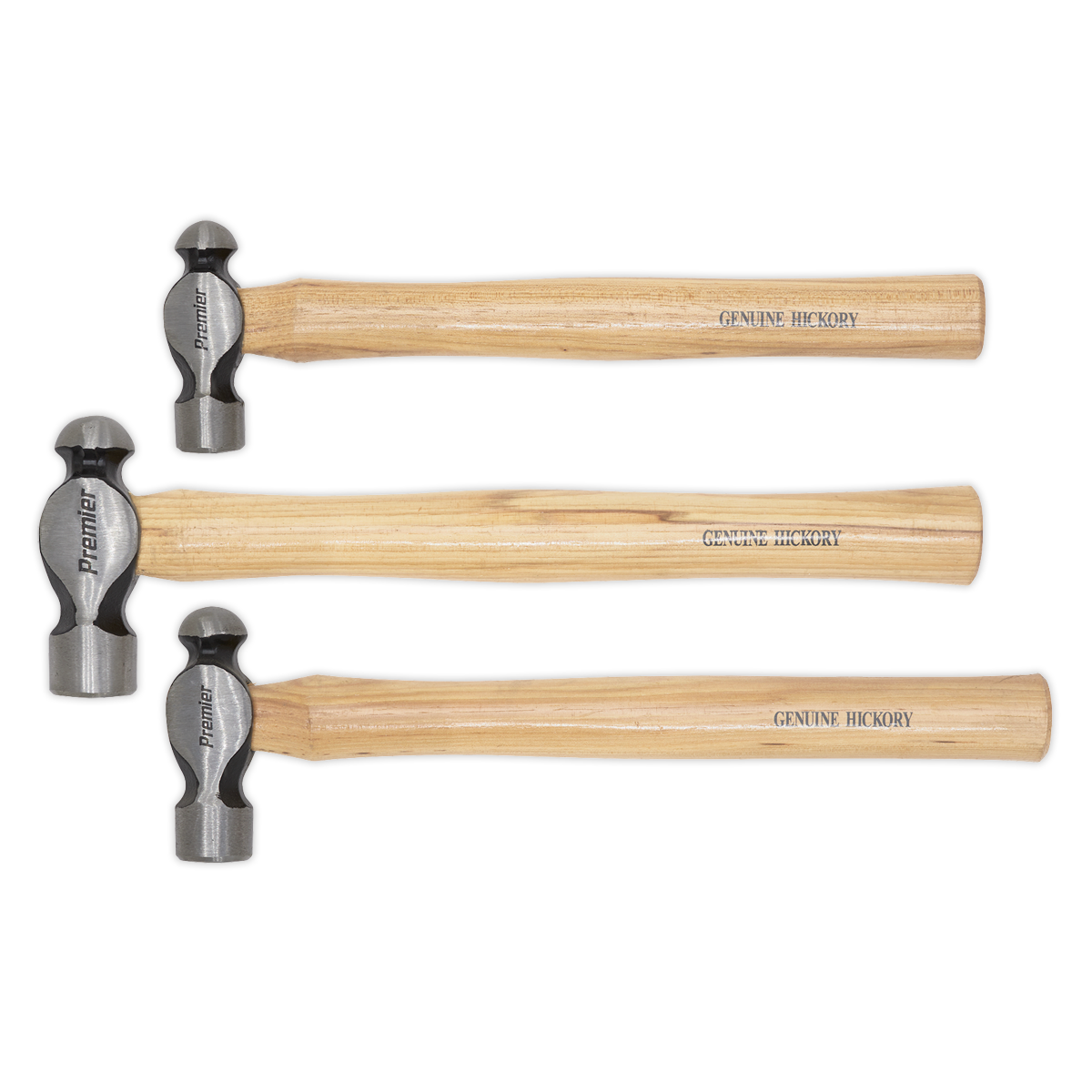 Sealey Ball Pein Hammer Set With Hickory Shafts Steel Heads 3 Pieces AK203