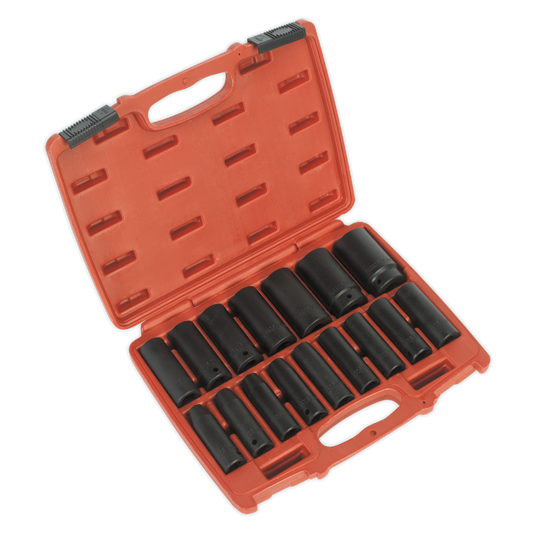 Sealey Impact Socket Set 16 Pieces 1/2" Square Drive Deep Metric AK5816M
