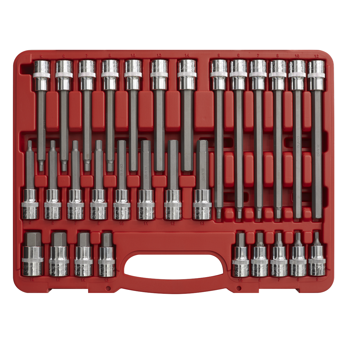 Sealey Hex Socket Bit Set 30pc 1/2" Square Drive Chrome Vanadium Steel AK2196
