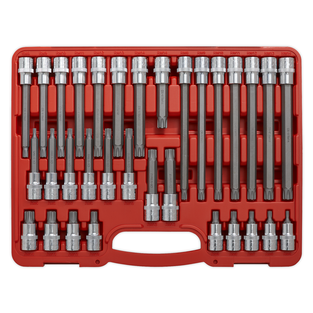 Sealey 32pc 1/2" Square Drive Ribe Socket Bit Set Chrome Vanadium Steel AK2198