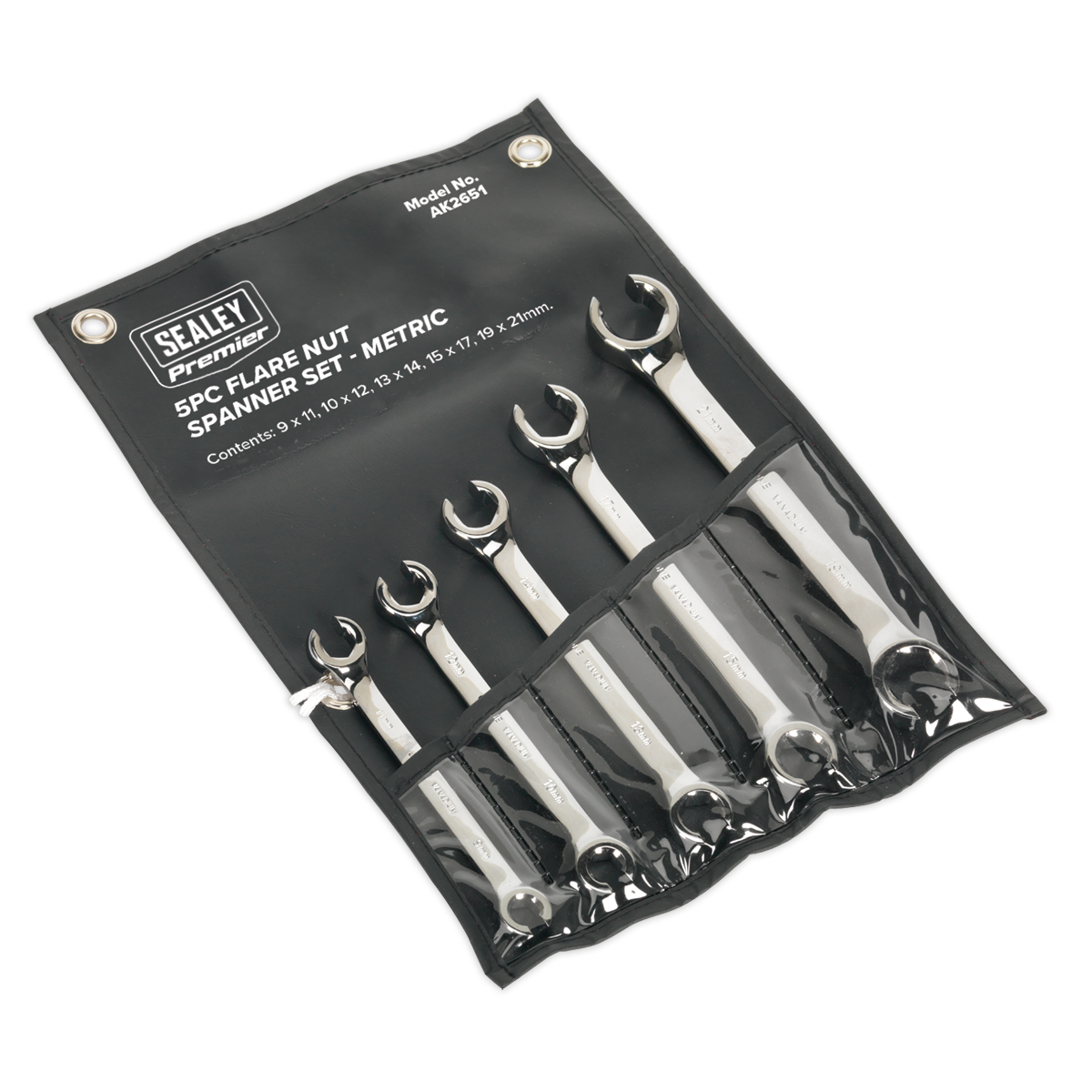 Sealey Flare Nut Spanner Set 5pc Metric Drop-Forged Chrome Vanadium Steel AK2651