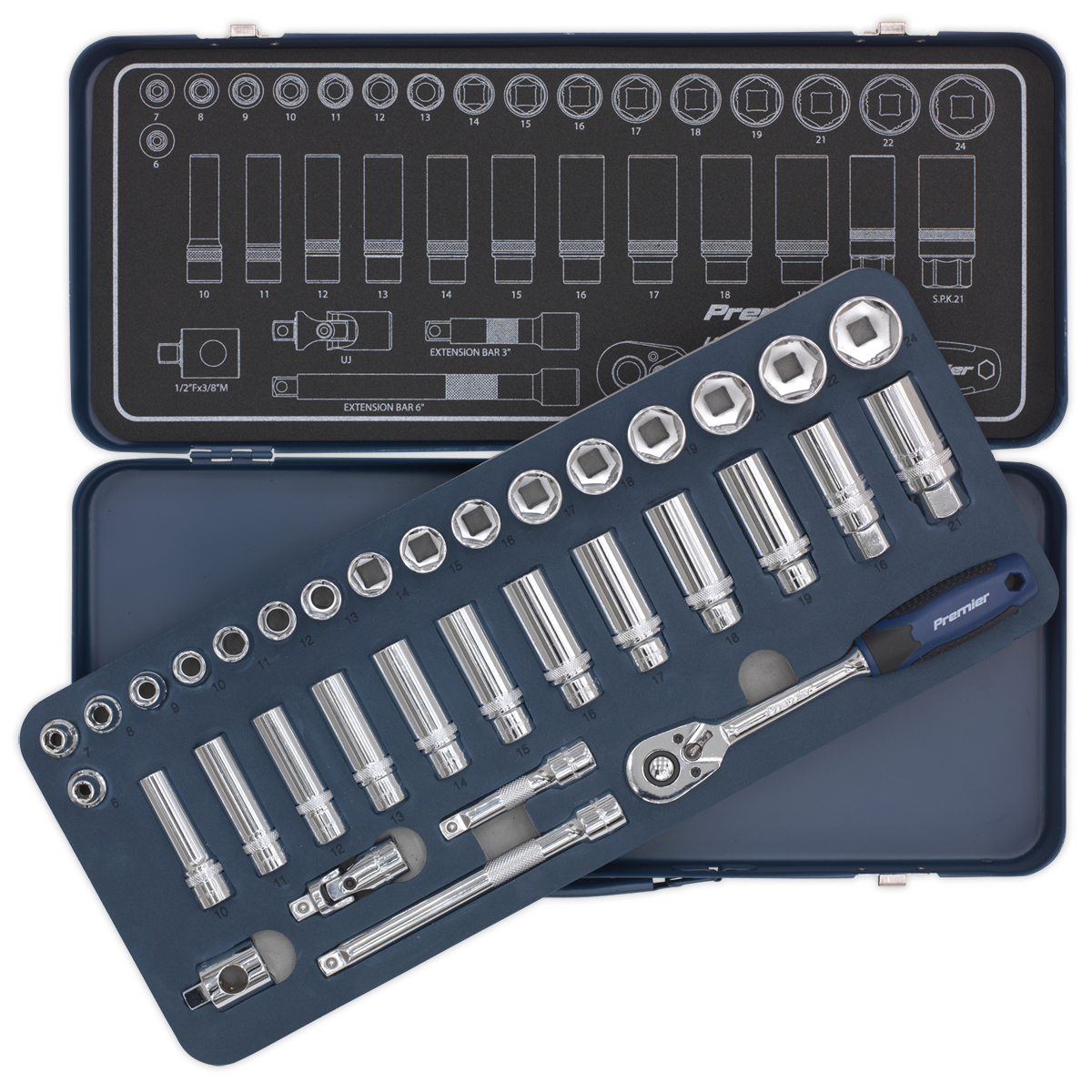 Sealey Socket Set 34 Pieces 3/8" Square Drive Lock-On 6-Point Metric AK27481