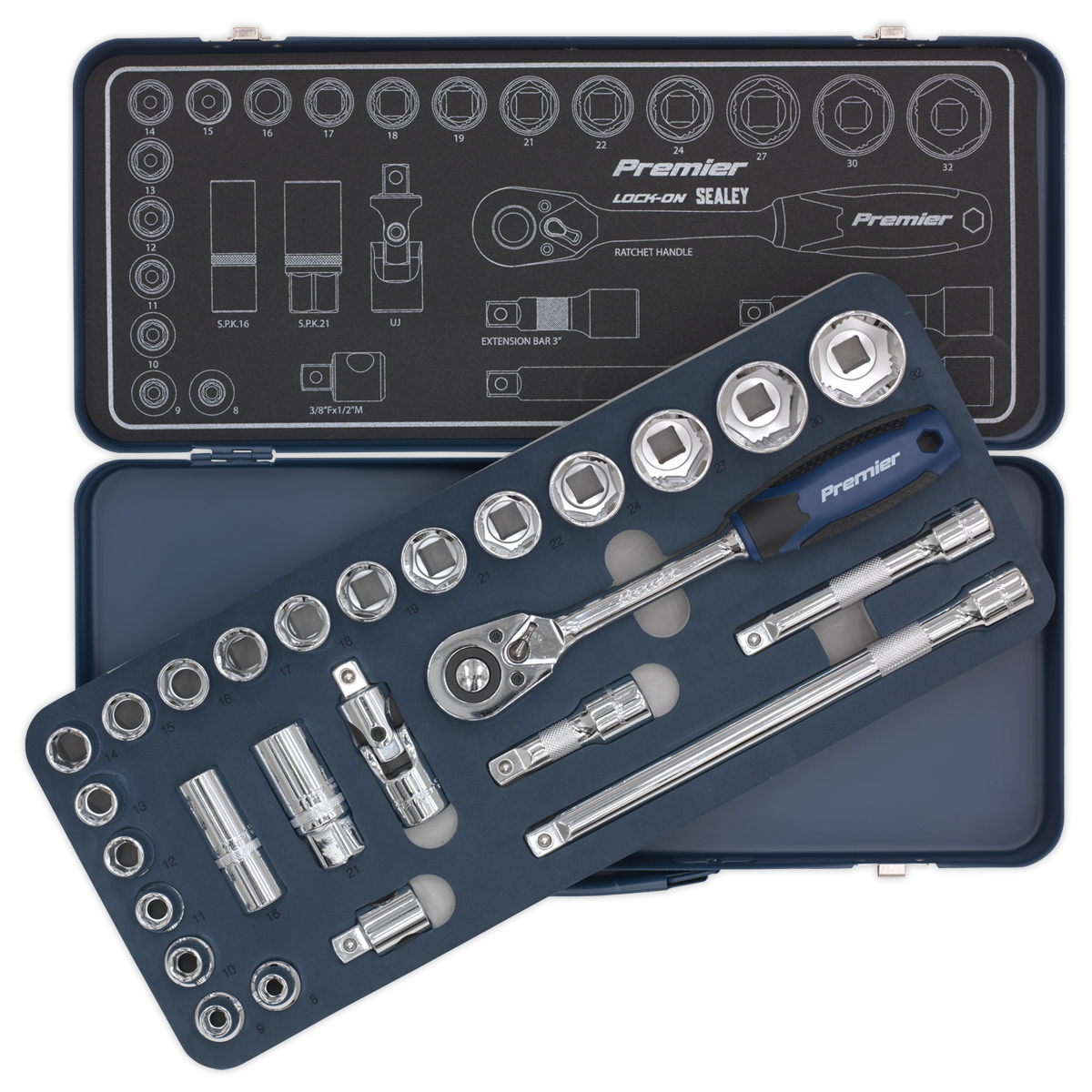 Sealey Socket Set 26 Pieces 1/2" Square Drive Lock-On 6 Point Metric AK27482