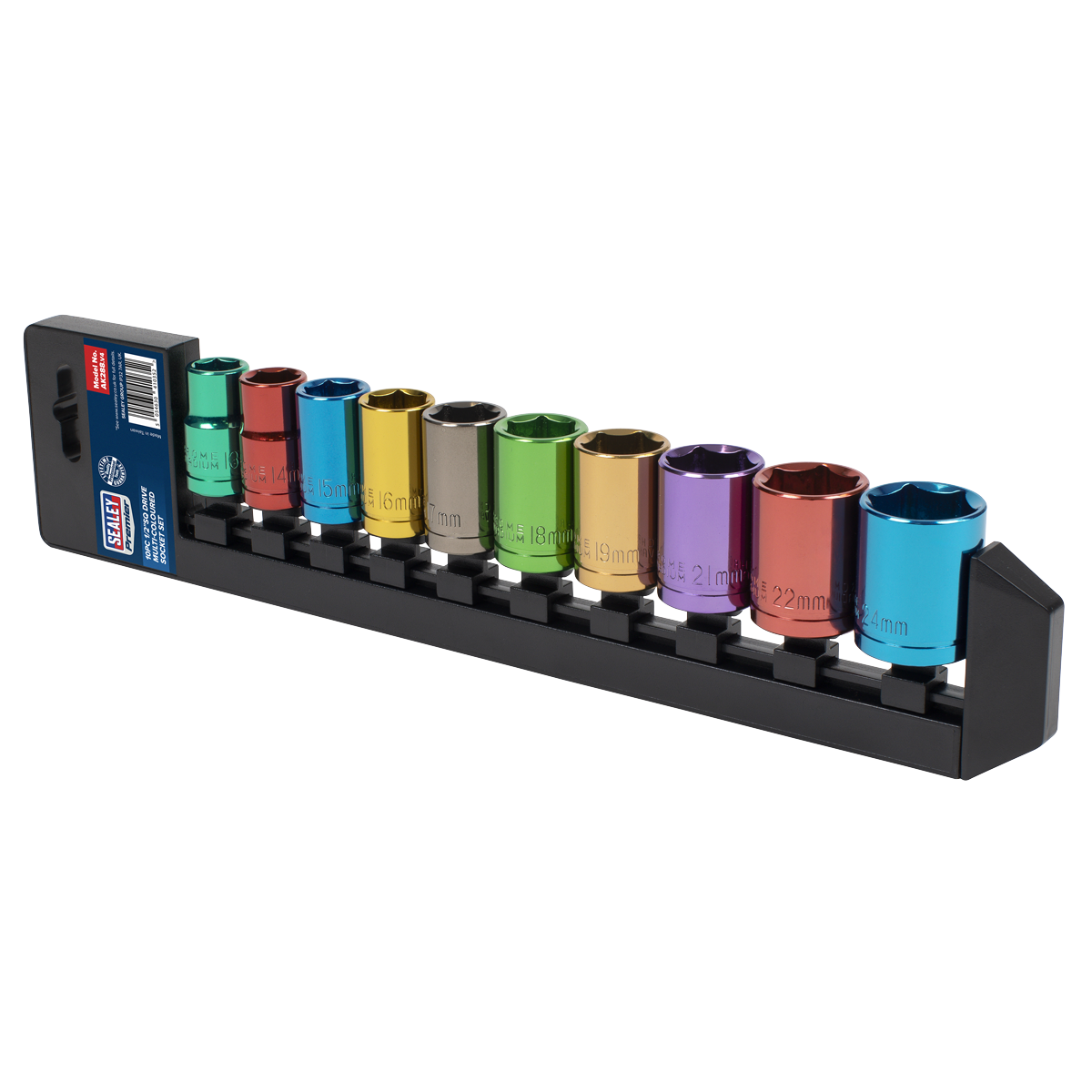 Sealey Multi-Coloured Socket Set 10 Pcs 1/2" Square Drive WallDrive Metric AK288