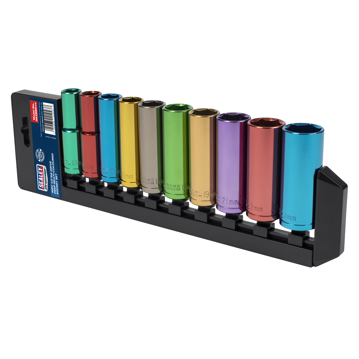 Sealey Multi-colored Socket Set 10 Pcs 1/2" Square Drive Deep WallDrive AK288D